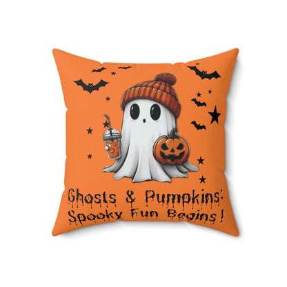 Halloween Ghost Spun Polyester Square Pillow  , Cute Ghost Pillow, Halloween Pillow, Cute Fall Pillow, Spooky Season Pillow, Gift For Halloween
