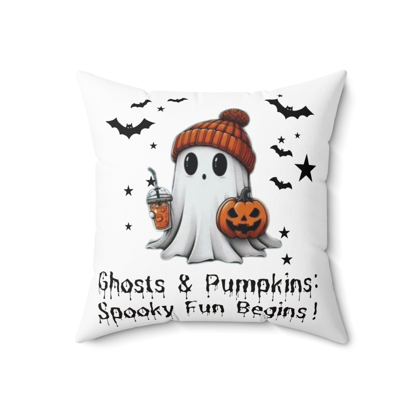 Halloween Ghost Spun Polyester Square Pillow, Cute Ghost Pillow, Halloween Pillow, Cute Fall Pillow, Spooky Season Pillow, Gift For Halloween