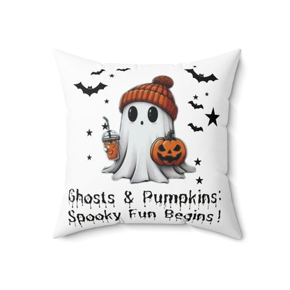 Halloween Ghost Spun Polyester Square Pillow, Cute Ghost Pillow, Halloween Pillow, Cute Fall Pillow, Spooky Season Pillow, Gift For Halloween