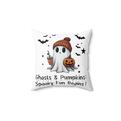 Halloween Ghost Spun Polyester Square Pillow, Cute Ghost Pillow, Halloween Pillow, Cute Fall Pillow, Spooky Season Pillow, Gift For Halloween