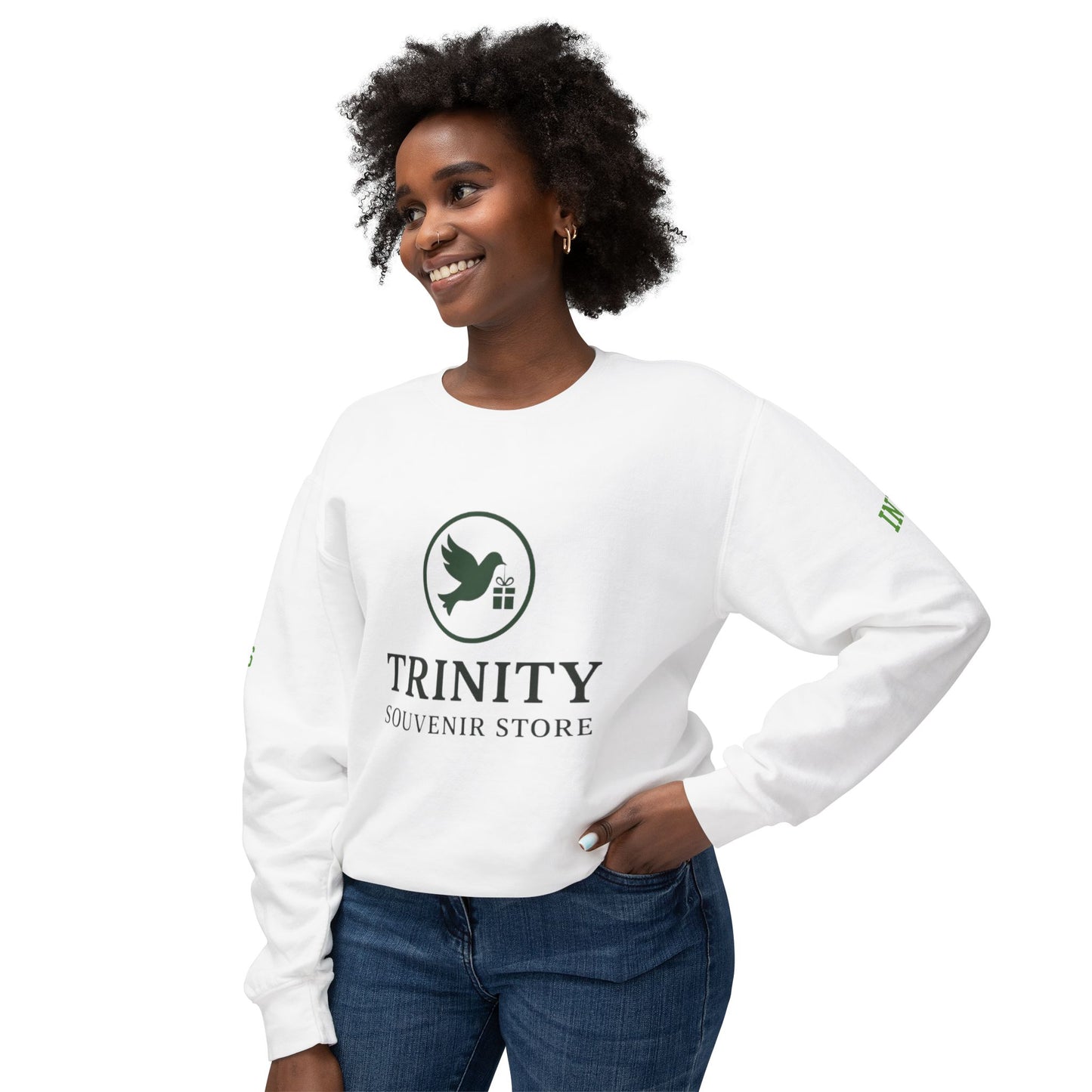 Trinity Souvenir Crewneck Sweatshirt — Dove Logo & Teepee Back Graphic