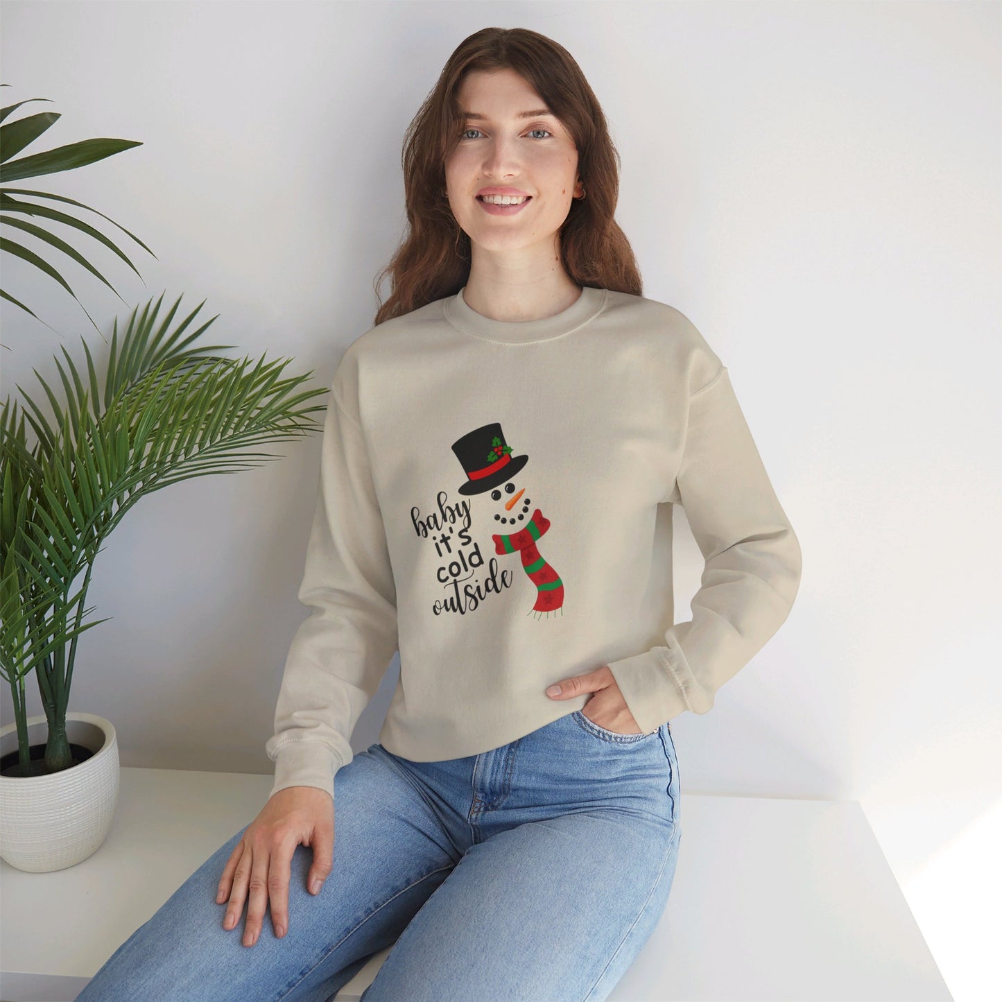 Snowy Winter Charm Waffle Sweatshirt - Soft, Casual, Long Sleeve Crew Neck Design, Letter Print, Unisex Cozy Clothing for Everyday Wear Sweatshirt