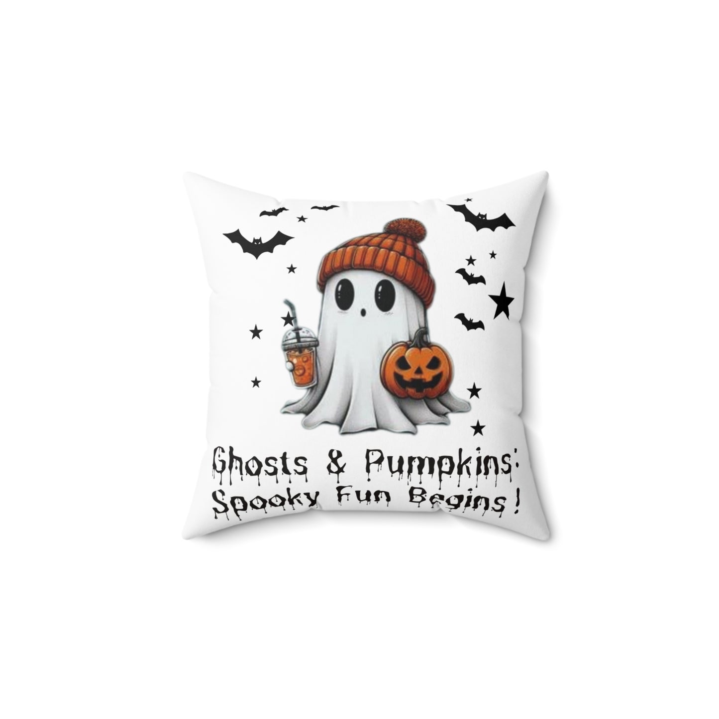 Halloween Ghost Spun Polyester Square Pillow, Cute Ghost Pillow, Halloween Pillow, Cute Fall Pillow, Spooky Season Pillow, Gift For Halloween