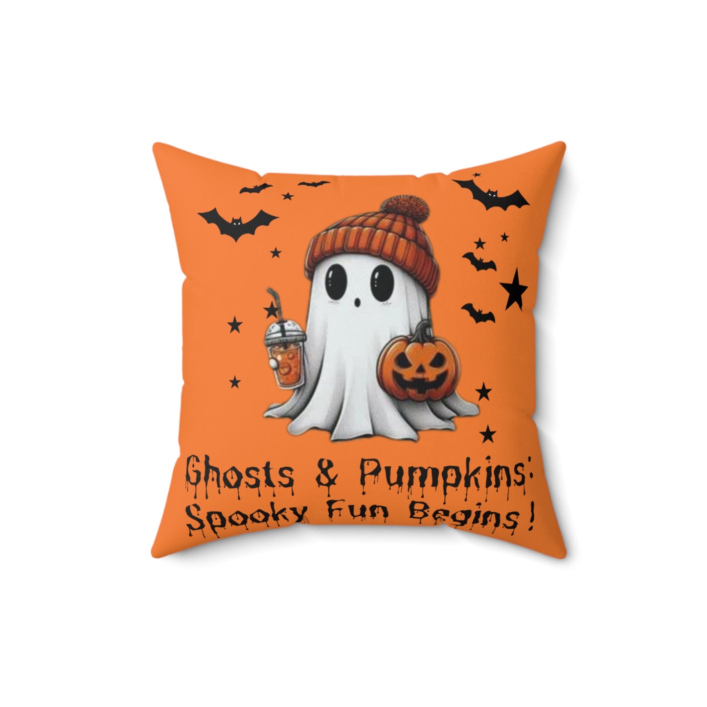 Halloween Ghost Spun Polyester Square Pillow  , Cute Ghost Pillow, Halloween Pillow, Cute Fall Pillow, Spooky Season Pillow, Gift For Halloween
