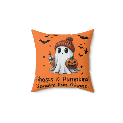 Halloween Ghost Spun Polyester Square Pillow  , Cute Ghost Pillow, Halloween Pillow, Cute Fall Pillow, Spooky Season Pillow, Gift For Halloween