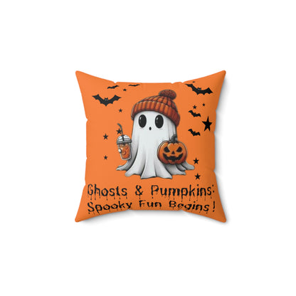Halloween Ghost Spun Polyester Square Pillow  , Cute Ghost Pillow, Halloween Pillow, Cute Fall Pillow, Spooky Season Pillow, Gift For Halloween
