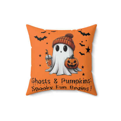 Halloween Ghost Spun Polyester Square Pillow  , Cute Ghost Pillow, Halloween Pillow, Cute Fall Pillow, Spooky Season Pillow, Gift For Halloween