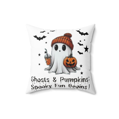 Halloween Ghost Spun Polyester Square Pillow, Cute Ghost Pillow, Halloween Pillow, Cute Fall Pillow, Spooky Season Pillow, Gift For Halloween