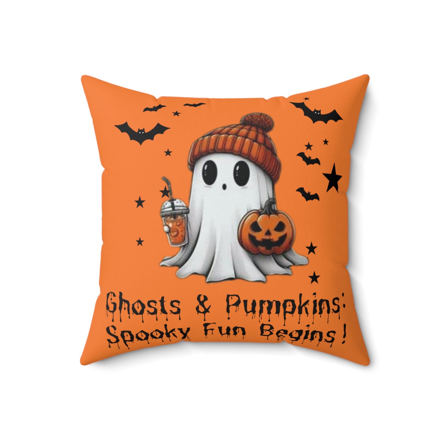 Halloween Ghost Spun Polyester Square Pillow  , Cute Ghost Pillow, Halloween Pillow, Cute Fall Pillow, Spooky Season Pillow, Gift For Halloween