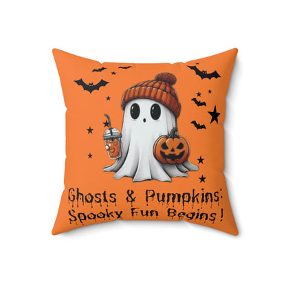 Halloween Ghost Spun Polyester Square Pillow  , Cute Ghost Pillow, Halloween Pillow, Cute Fall Pillow, Spooky Season Pillow, Gift For Halloween