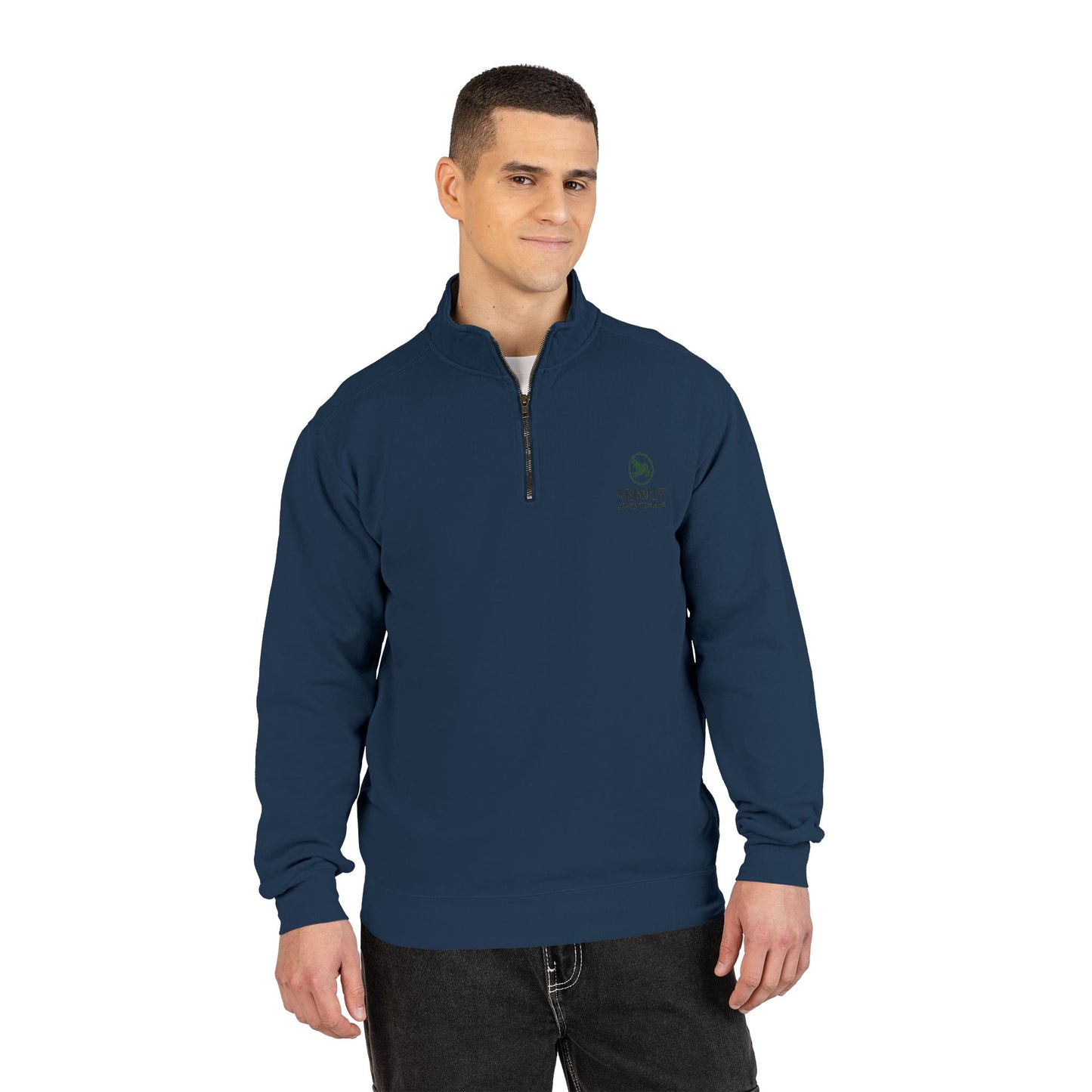 Quarter-Zip Sweatshirt — Trinity Camp Teepee Logo (Embroidered Front, Large Teepee Back)