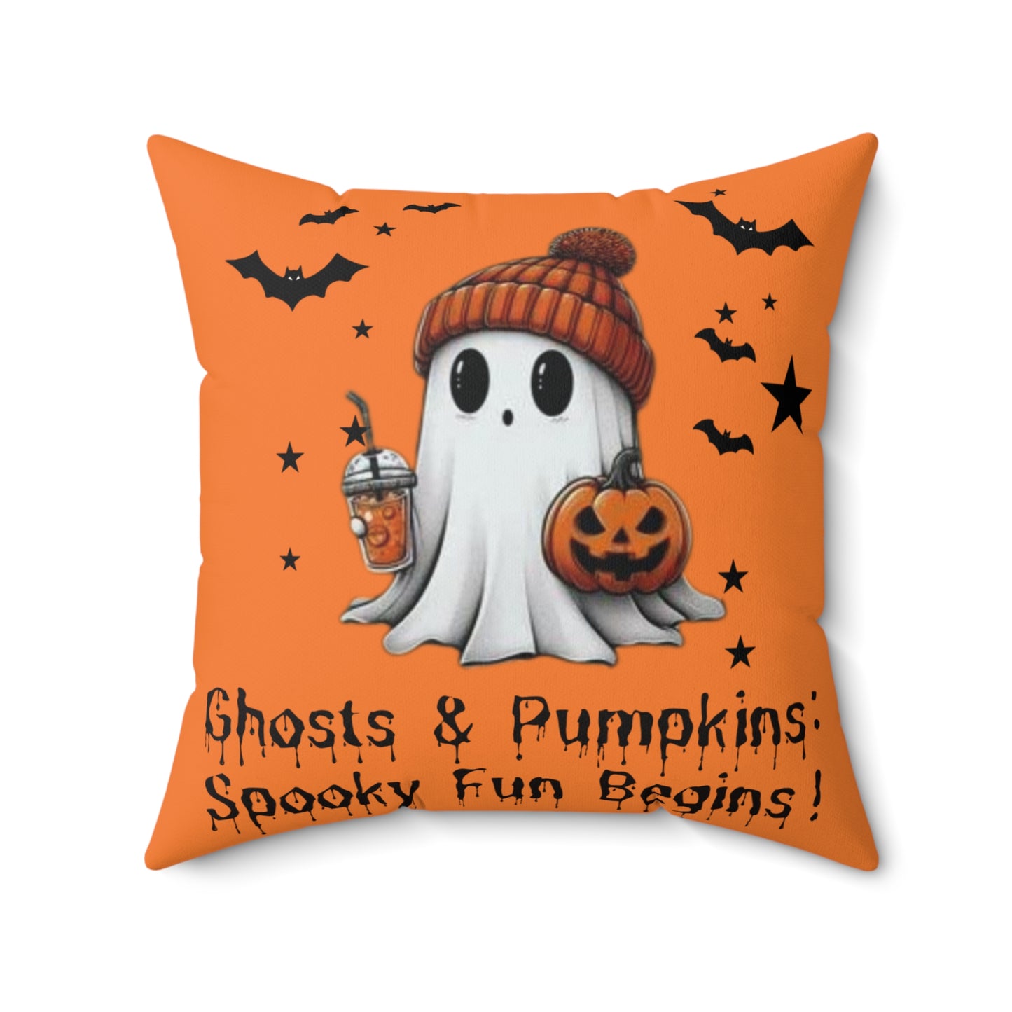 Halloween Ghost Spun Polyester Square Pillow  , Cute Ghost Pillow, Halloween Pillow, Cute Fall Pillow, Spooky Season Pillow, Gift For Halloween