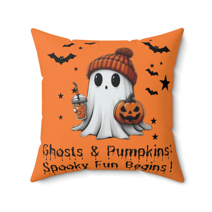 Halloween Ghost Spun Polyester Square Pillow  , Cute Ghost Pillow, Halloween Pillow, Cute Fall Pillow, Spooky Season Pillow, Gift For Halloween