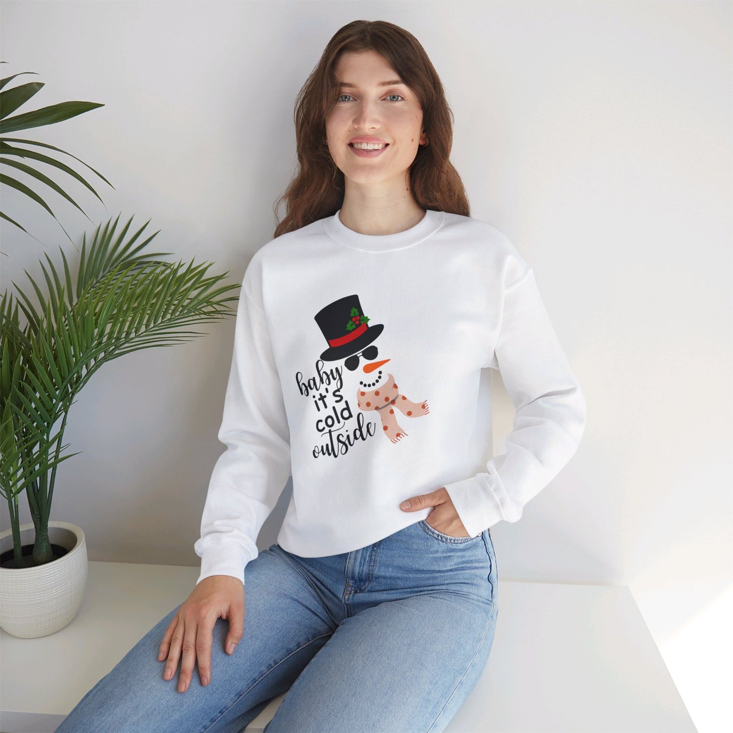 Snowy Winter Charm Waffle Sweatshirt - Soft, Casual, Long Sleeve Crew Neck Design, Letter Print, Unisex Cozy Clothing for Everyday Wear