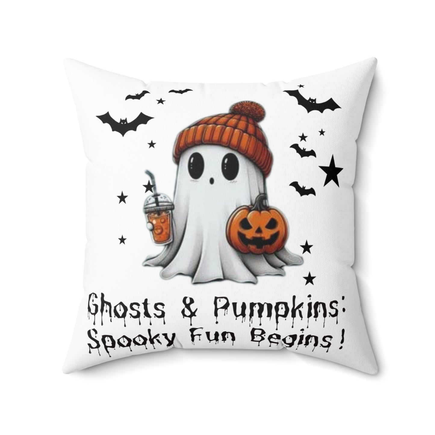Halloween Ghost Spun Polyester Square Pillow, Cute Ghost Pillow, Halloween Pillow, Cute Fall Pillow, Spooky Season Pillow, Gift For Halloween