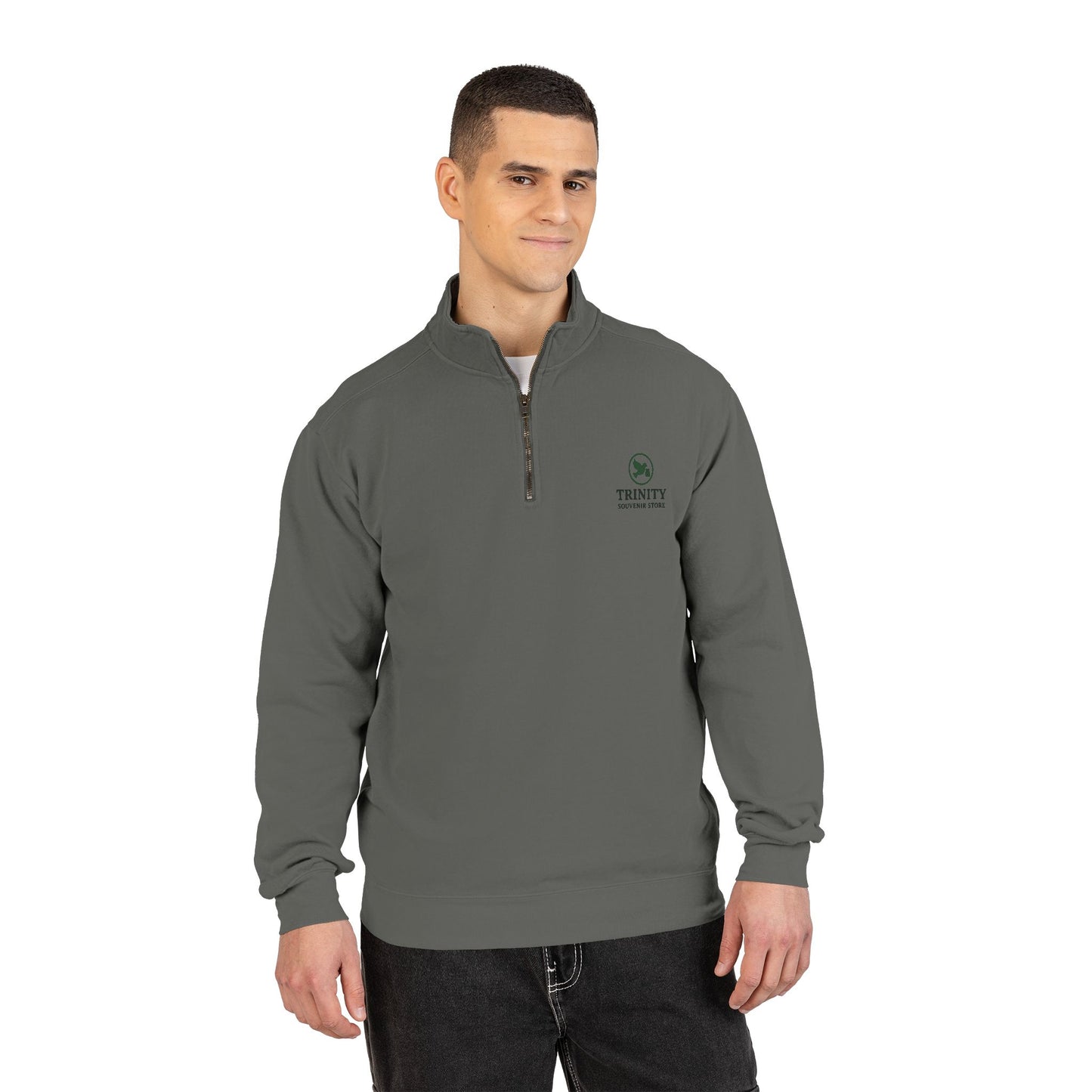 Quarter-Zip Sweatshirt — Trinity Camp Teepee Logo (Embroidered Front, Large Teepee Back)