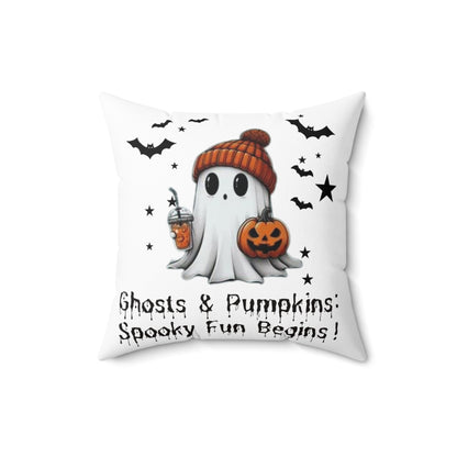 Halloween Ghost Spun Polyester Square Pillow, Cute Ghost Pillow, Halloween Pillow, Cute Fall Pillow, Spooky Season Pillow, Gift For Halloween