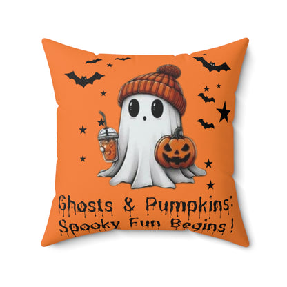 Halloween Ghost Spun Polyester Square Pillow  , Cute Ghost Pillow, Halloween Pillow, Cute Fall Pillow, Spooky Season Pillow, Gift For Halloween