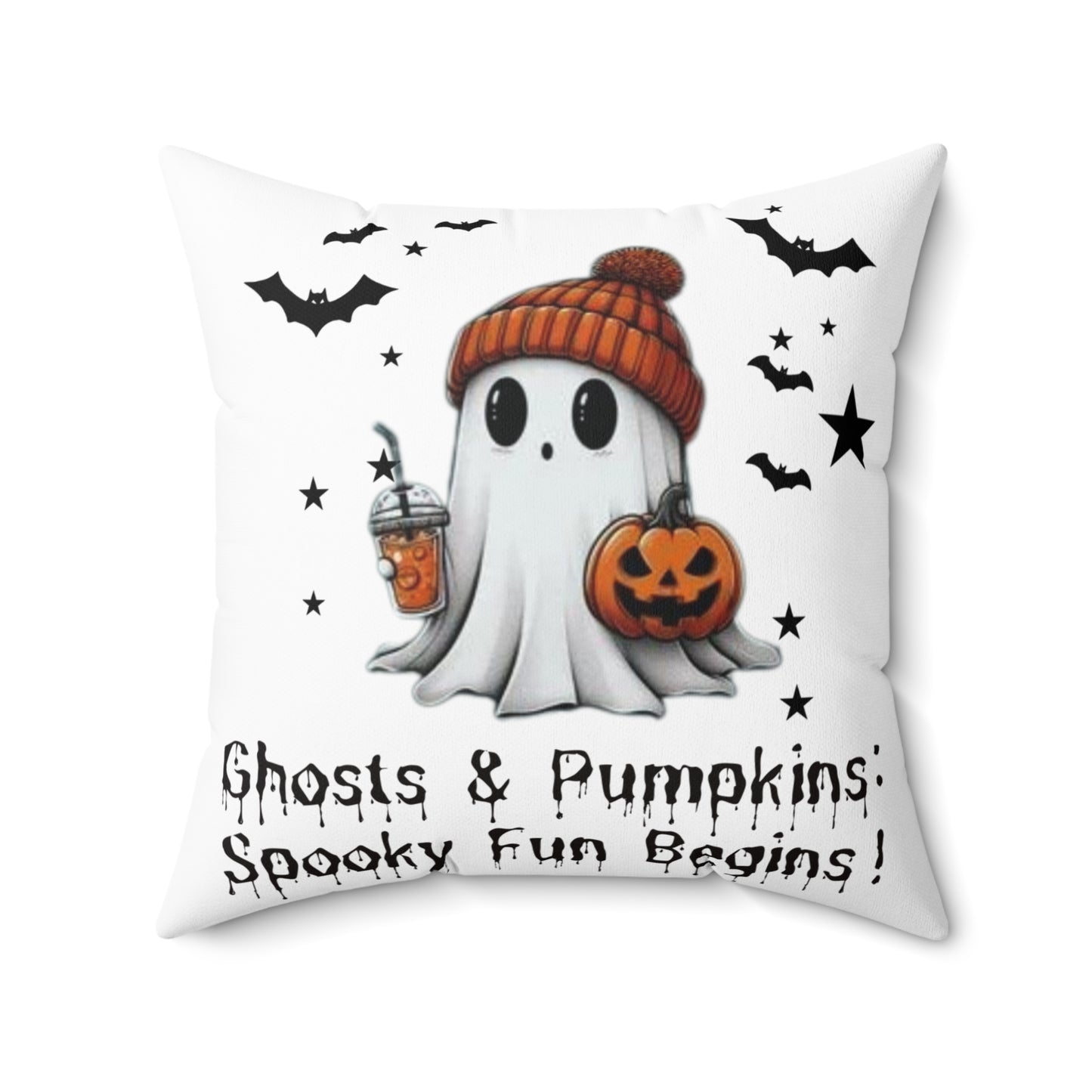 Halloween Ghost Spun Polyester Square Pillow, Cute Ghost Pillow, Halloween Pillow, Cute Fall Pillow, Spooky Season Pillow, Gift For Halloween