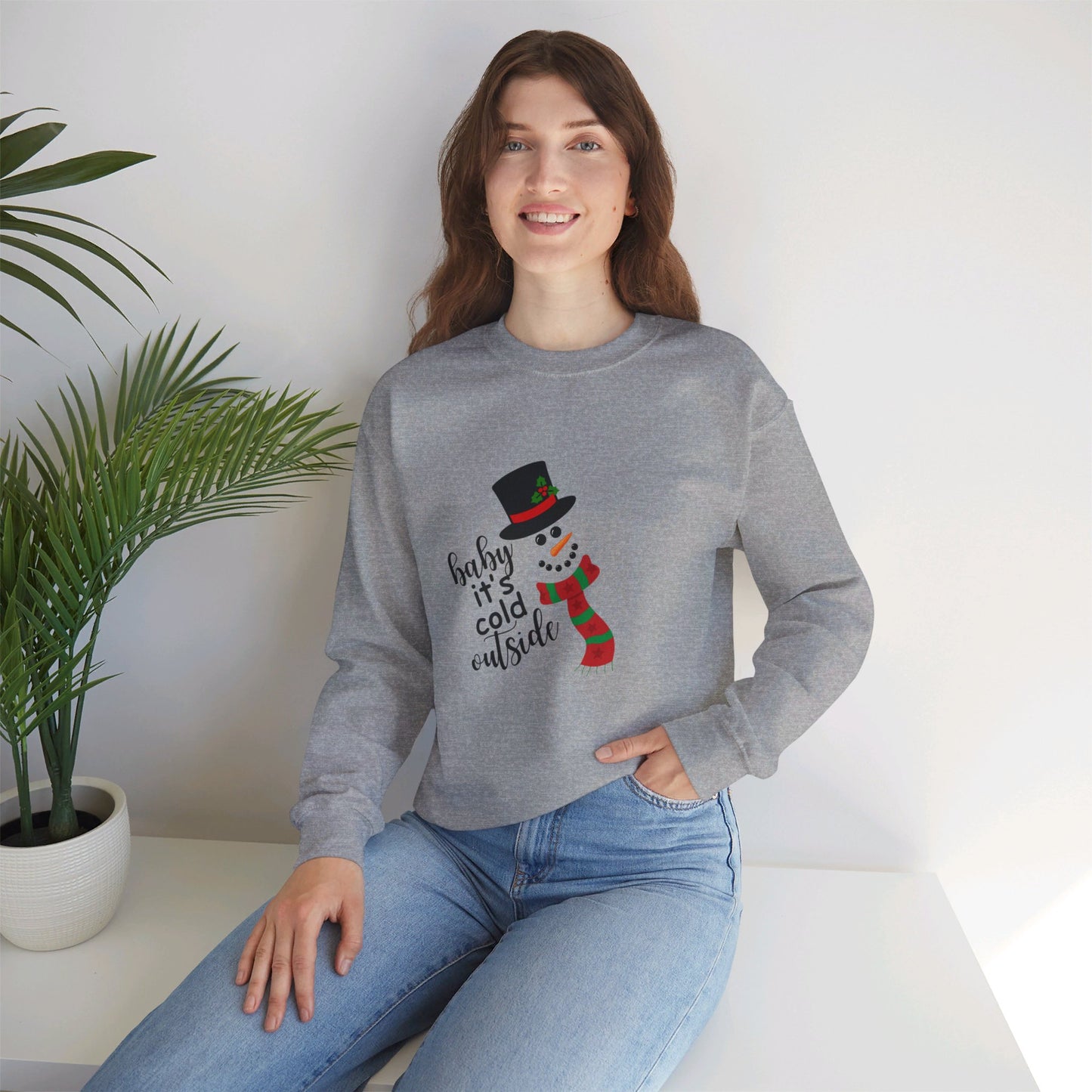 Snowy Winter Charm Waffle Sweatshirt - Soft, Casual, Long Sleeve Crew Neck Design, Letter Print, Unisex Cozy Clothing for Everyday Wear Sweatshirt