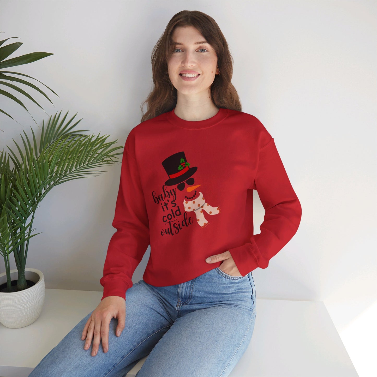 Snowy Winter Charm Waffle Sweatshirt - Soft, Casual, Long Sleeve Crew Neck Design, Letter Print, Unisex Cozy Clothing for Everyday Wear
