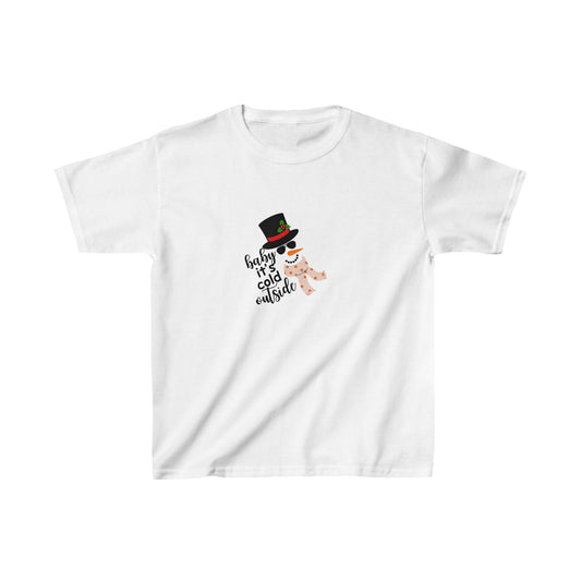 Snowy Winter Charm Waffle T-shirt - Soft, Casual,  Letter Print, Kids Cozy Clothing for Everyday Wear