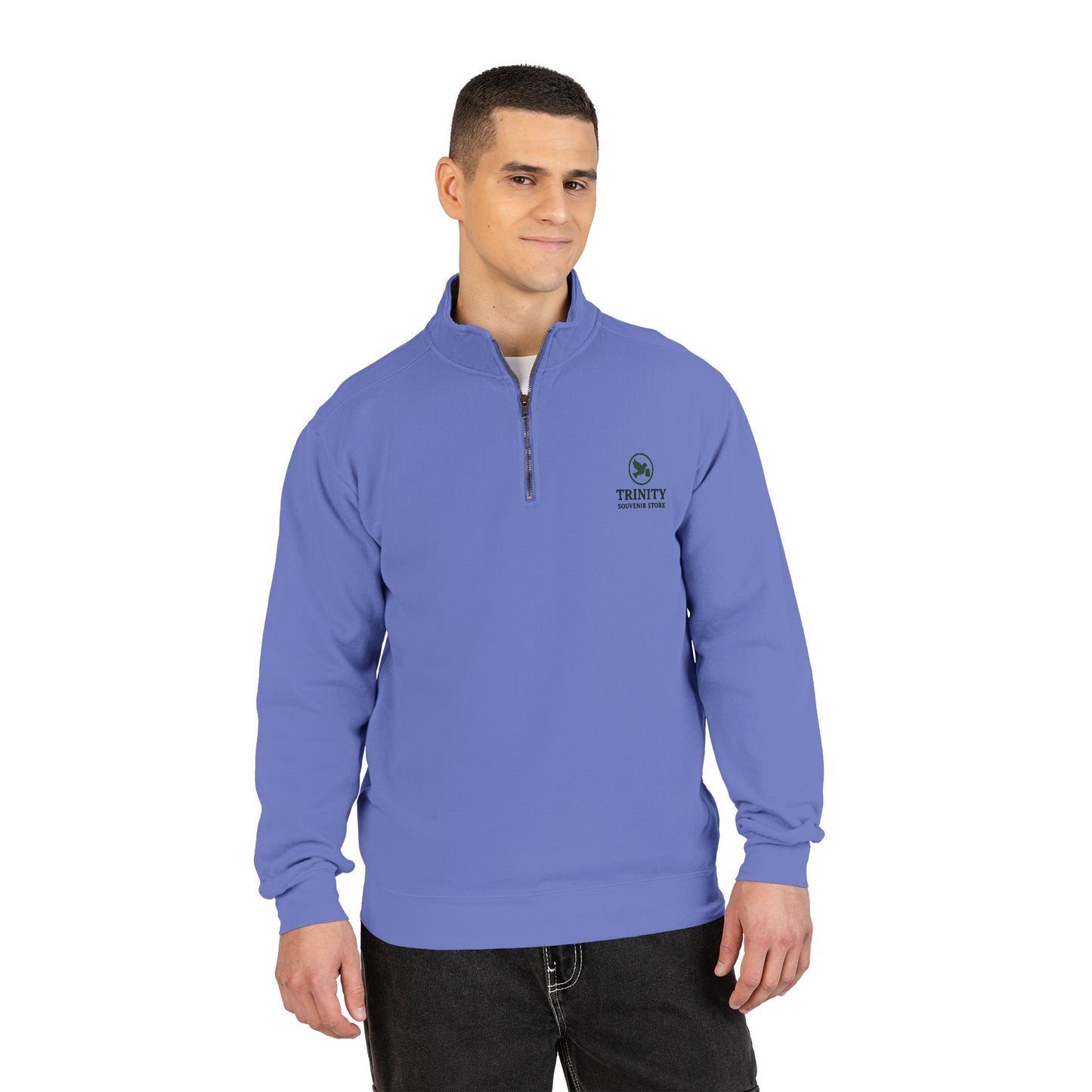 Quarter-Zip Sweatshirt — Trinity Camp Teepee Logo (Embroidered Front, Large Teepee Back)