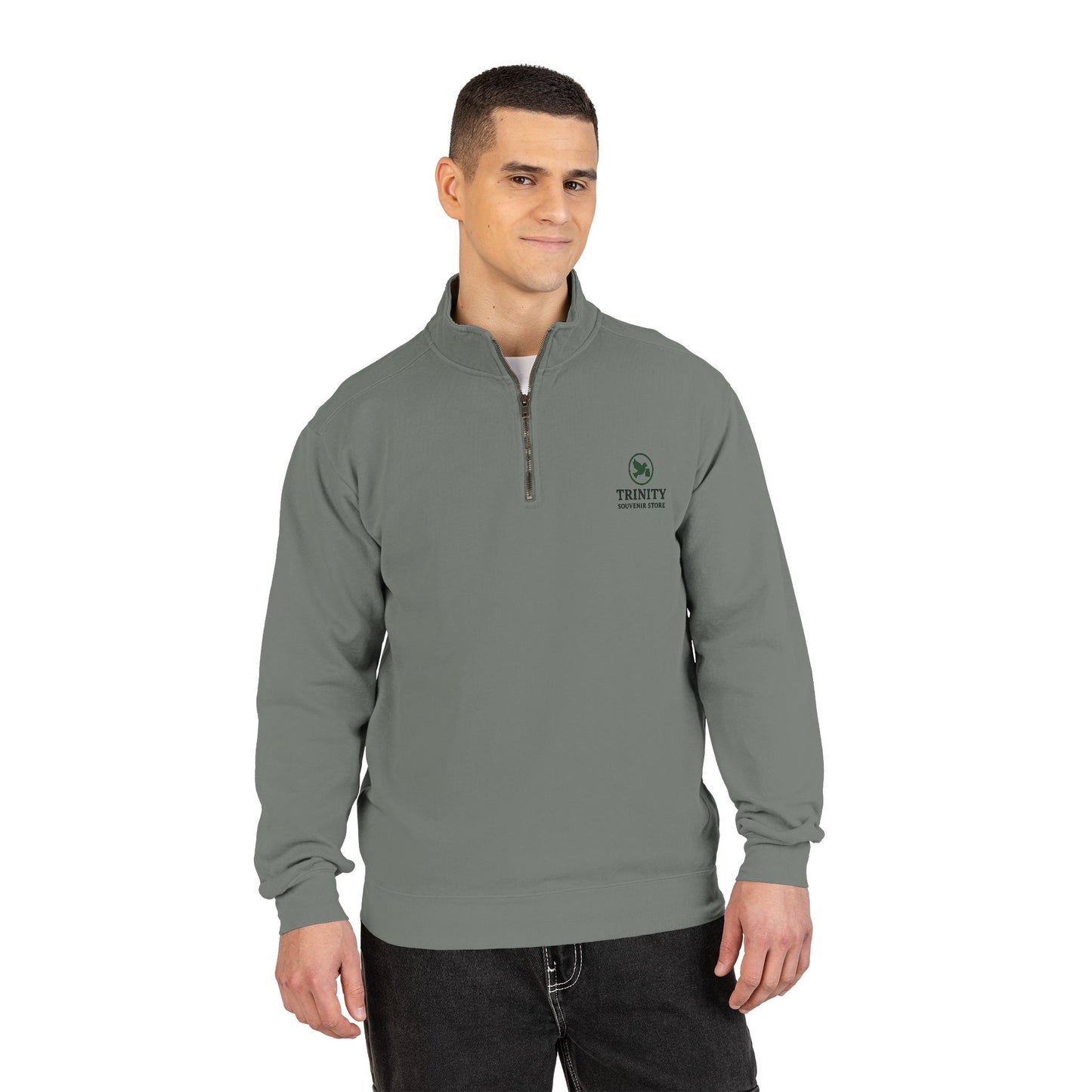 Quarter-Zip Sweatshirt — Trinity Camp Teepee Logo (Embroidered Front, Large Teepee Back)