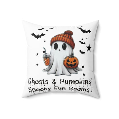 Halloween Ghost Spun Polyester Square Pillow, Cute Ghost Pillow, Halloween Pillow, Cute Fall Pillow, Spooky Season Pillow, Gift For Halloween