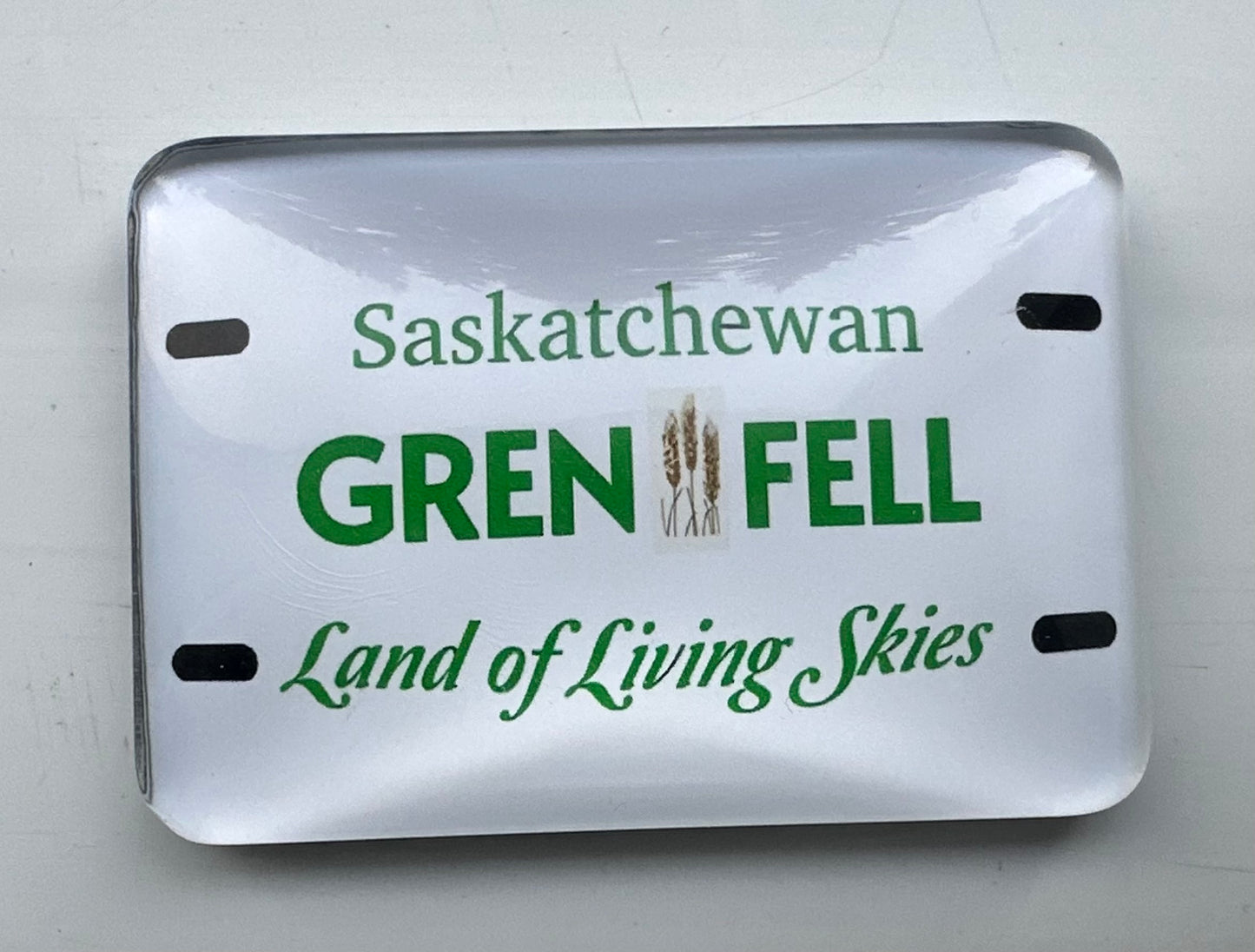 OEM Custom Decorative Rectangular Saskatchewan Plate "Grenfell" Crystal Glass Refrigerator Magnet, Crystal Saskatchewan Plate "Grenfell" Fridge Magnet for Tourism Souvenir