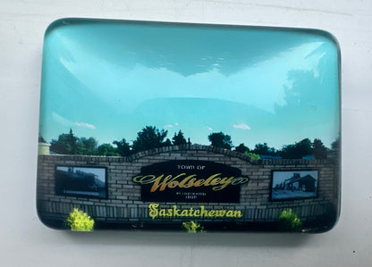 OEM Custom Decorative Rectangular Town of Wolseley Crystal Glass Refrigerator Magnet, Crystal Town of Wolseley Fridge Magnet for Tourism Souvenir