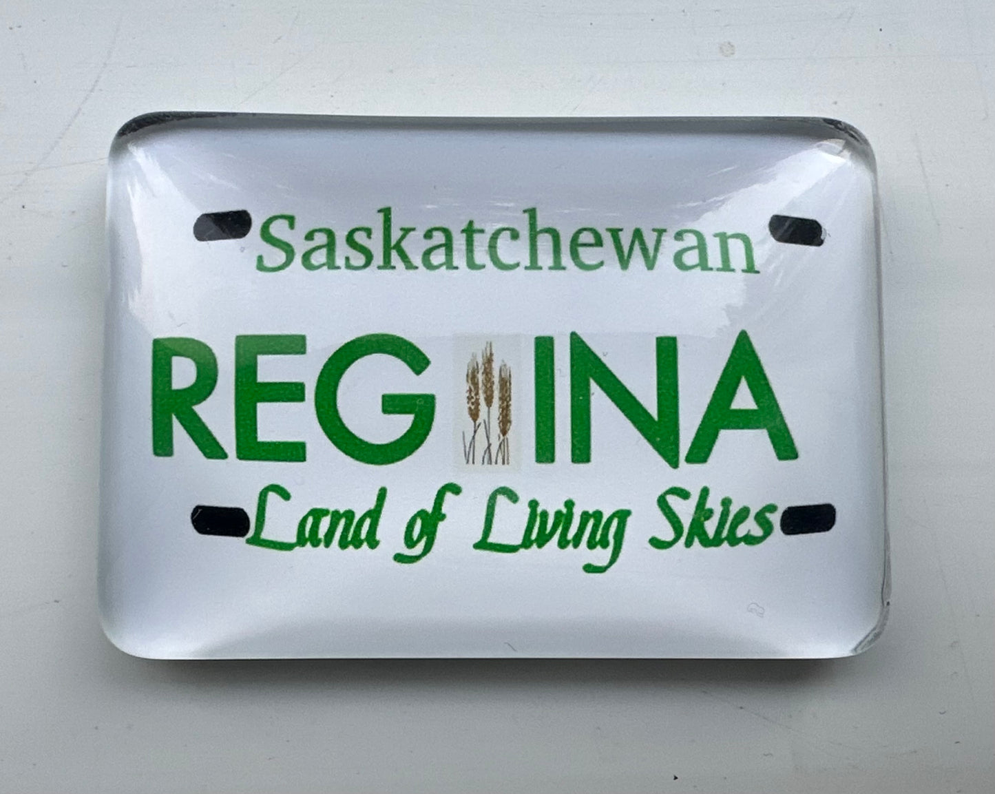 OEM Custom Decorative Rectangular Saskatchewan Plate "Regina" Crystal Glass Refrigerator Magnet, Crystal Saskatchewan Plate "Regina" Fridge Magnet for Tourism Souvenir