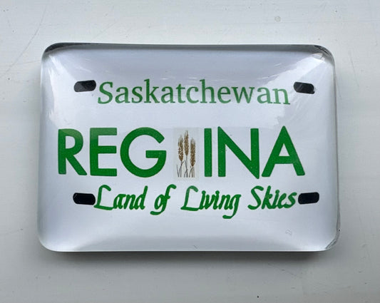 OEM Custom Decorative Rectangular Saskatchewan Plate "Regina" Crystal Glass Refrigerator Magnet, Crystal Saskatchewan Plate "Regina" Fridge Magnet for Tourism Souvenir