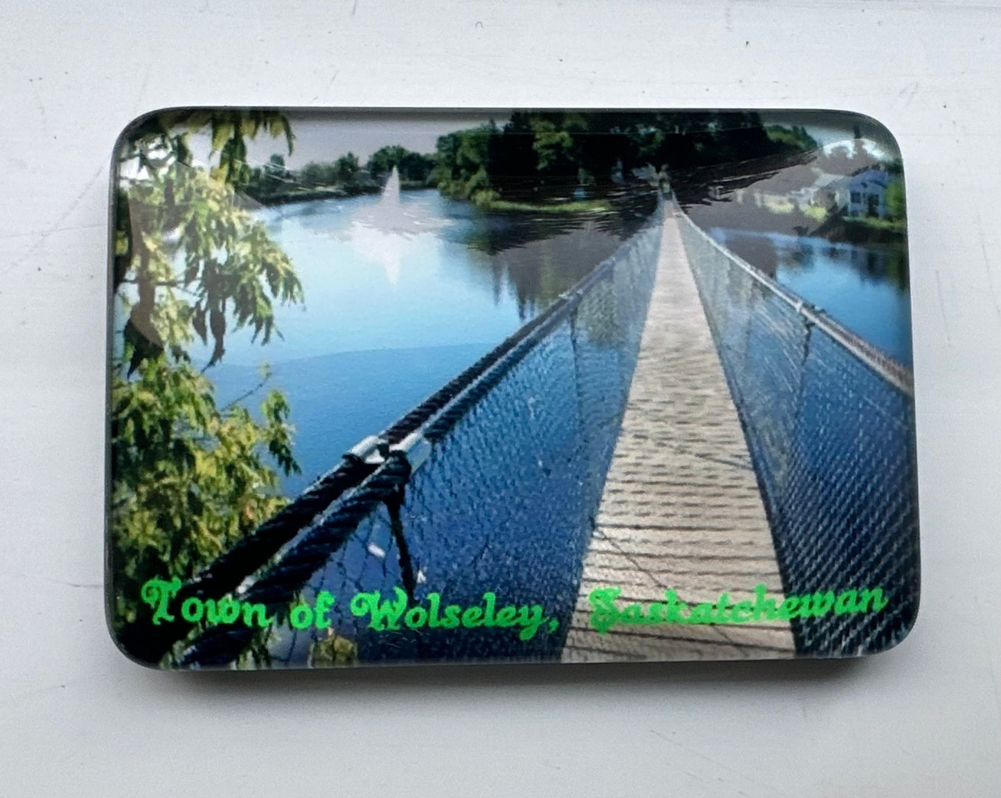 OEM Custom Decorative Rectangular Town of Wolseley Swinging Bridge Crystal Glass Refrigerator Magnet, Crystal Town of Wolseley Fridge Magnet for Tourism Souvenir