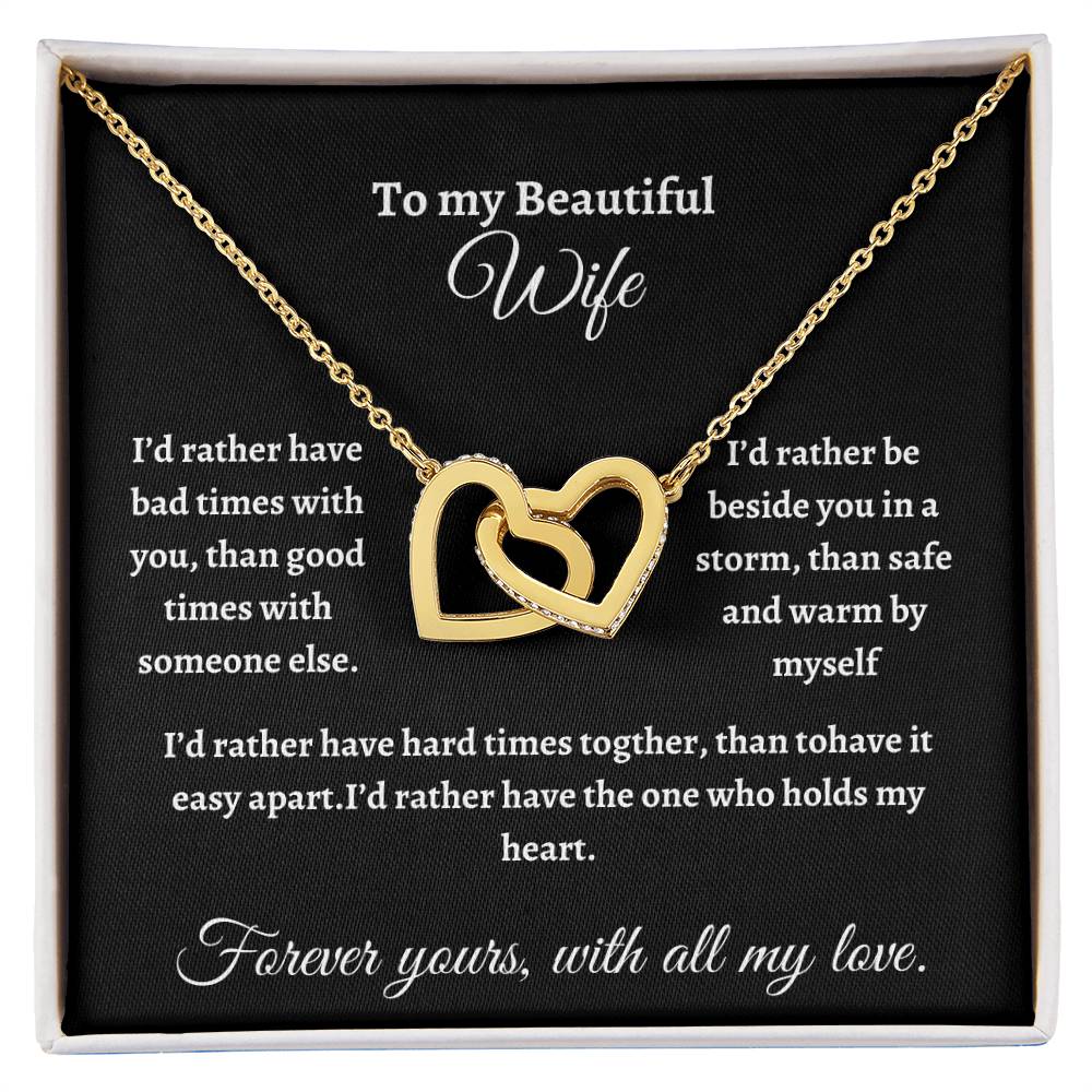 To My Beautiful Wife/Interlocking Hearts Necklace