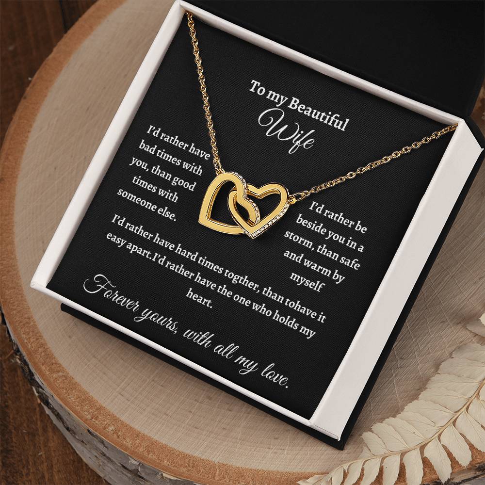 To My Beautiful Wife/Interlocking Hearts Necklace