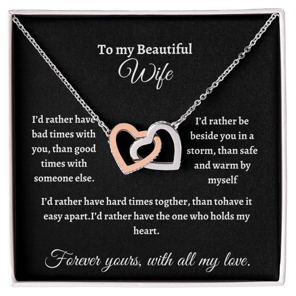 To My Beautiful Wife/Interlocking Hearts Necklace