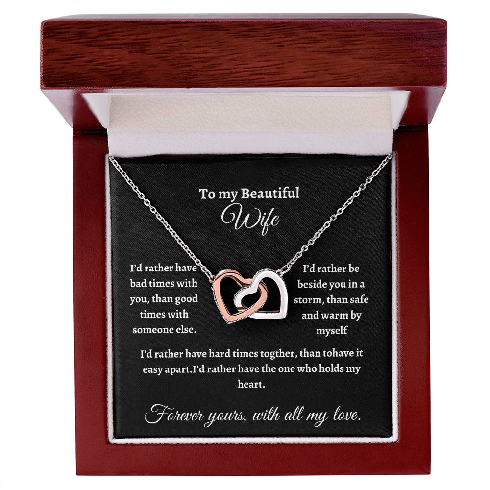 To My Beautiful Wife/Interlocking Hearts Necklace