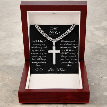 To My Son /Love You Forever /Cuban Chain with Artisan Cross Necklace