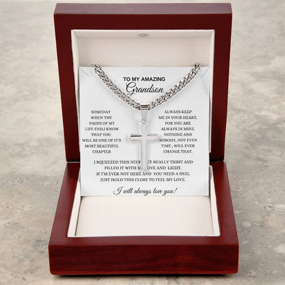 To My Grandson, Cuban Chain with Artisan Cross Necklace