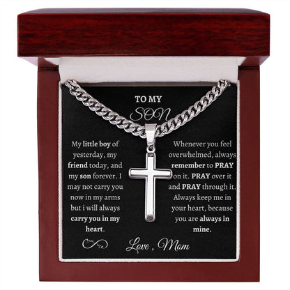 To My Son /Love You Forever /Cuban Chain with Artisan Cross Necklace