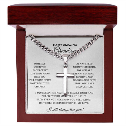 To My Grandson, Cuban Chain with Artisan Cross Necklace