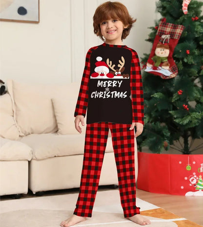 Merry Christmas Reindeer Black and Red Plaid Family Pajama Sets